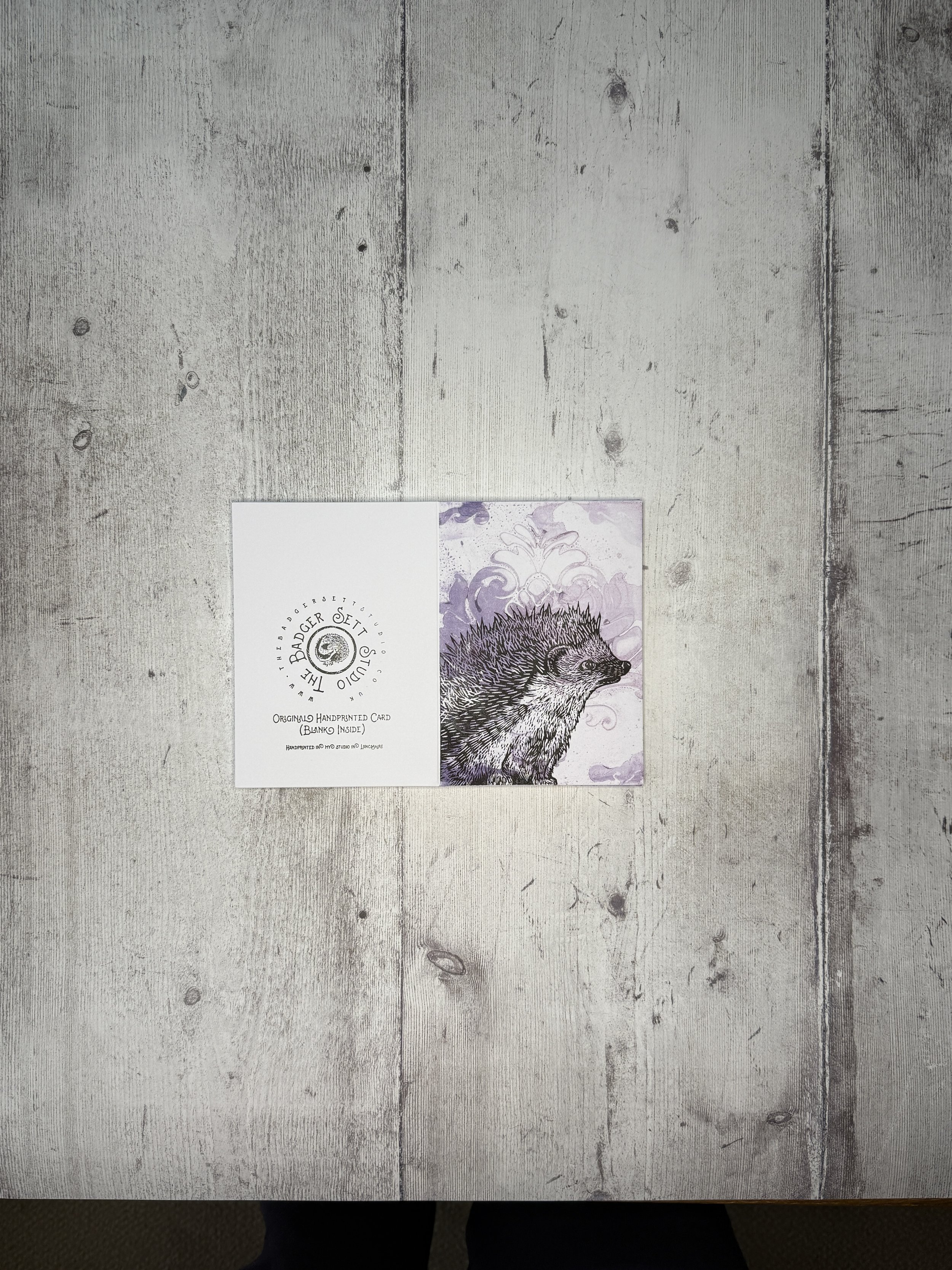 The Badger Sett Studio Handprinted Lino Print Hedgehog Card.jpg