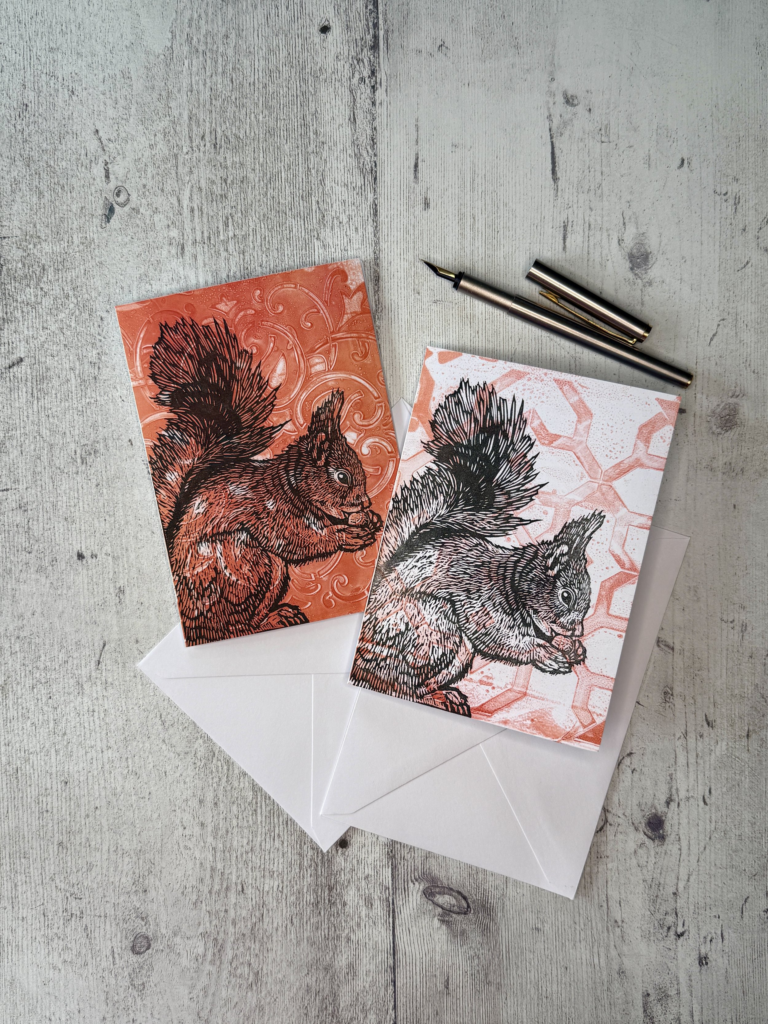 The Badger Sett Studio Handprinted Lino Print Red Squirrel Card and envelope.jpg