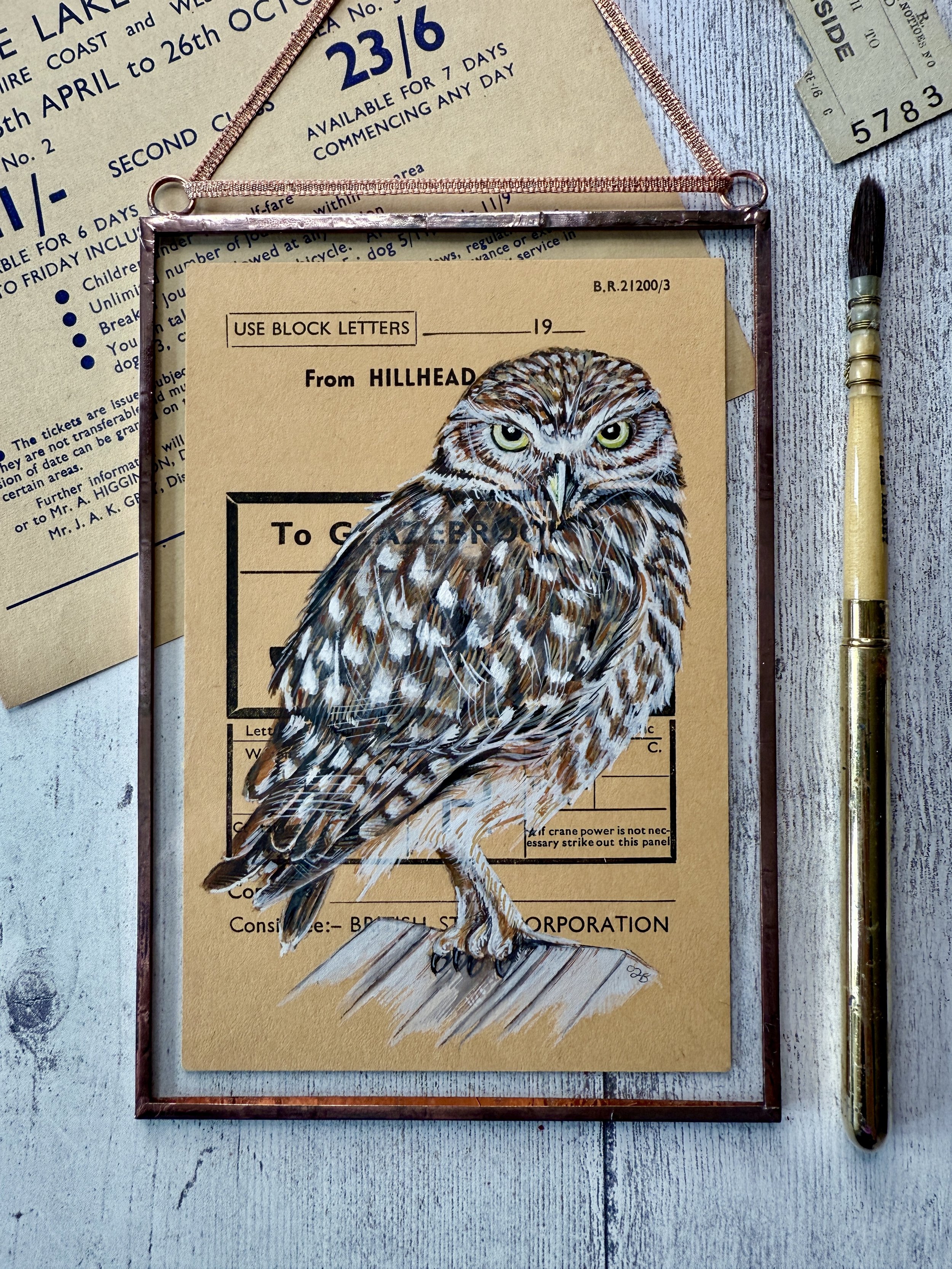 Little Owl - 1950s/60s BR Wagon Label Hillhead, Peak District & Glazebrook, Manchester