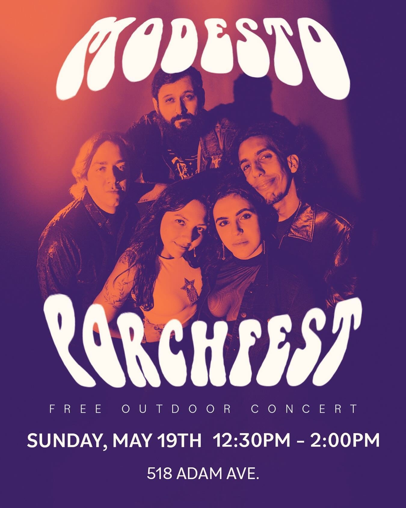 🏡ONE MONTH AWAY‼️

We have the honor of playing Modesto Porchfest on Sunday, May 19th! Unfortunately our singer Brielle won&rsquo;t be able to make it because she has a pop up (go support her business @briellesbeads), but come out for local music un