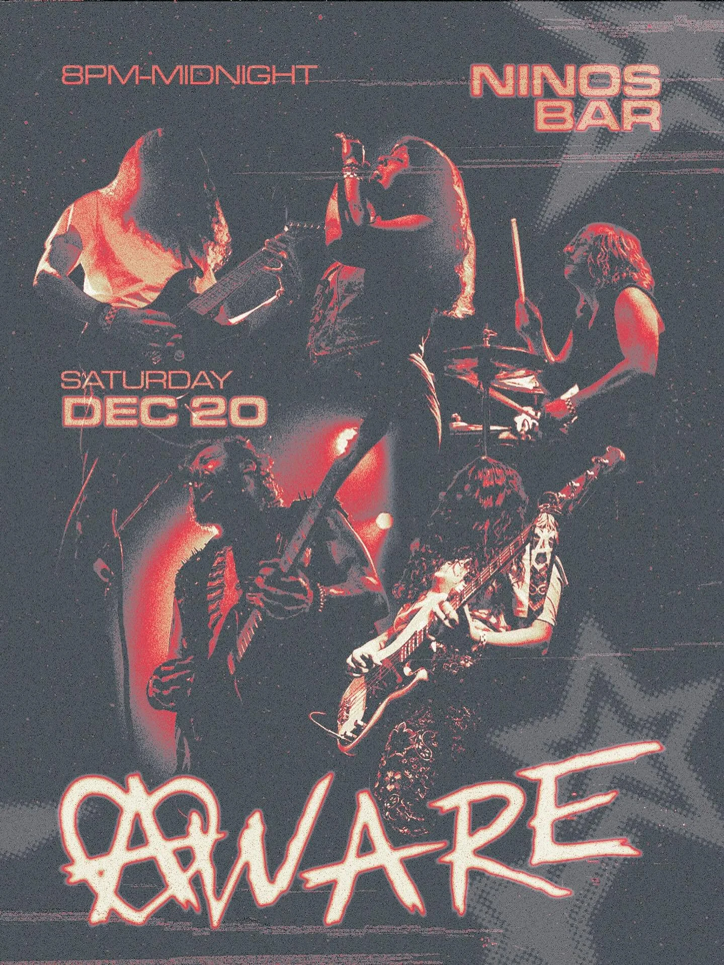 THIS IS YOUR LAST CHANCE TO SEE US IN 2025! 

We&rsquo;ll be ending off the year at Ninos. Join us for some good music and good vibes😎 

📅 Saturday, December 20
📍Nino&rsquo;s | 5219 McHenry Ave.
⏱️ 8PM | 21+

#alternative #hardrock #thebandaware #