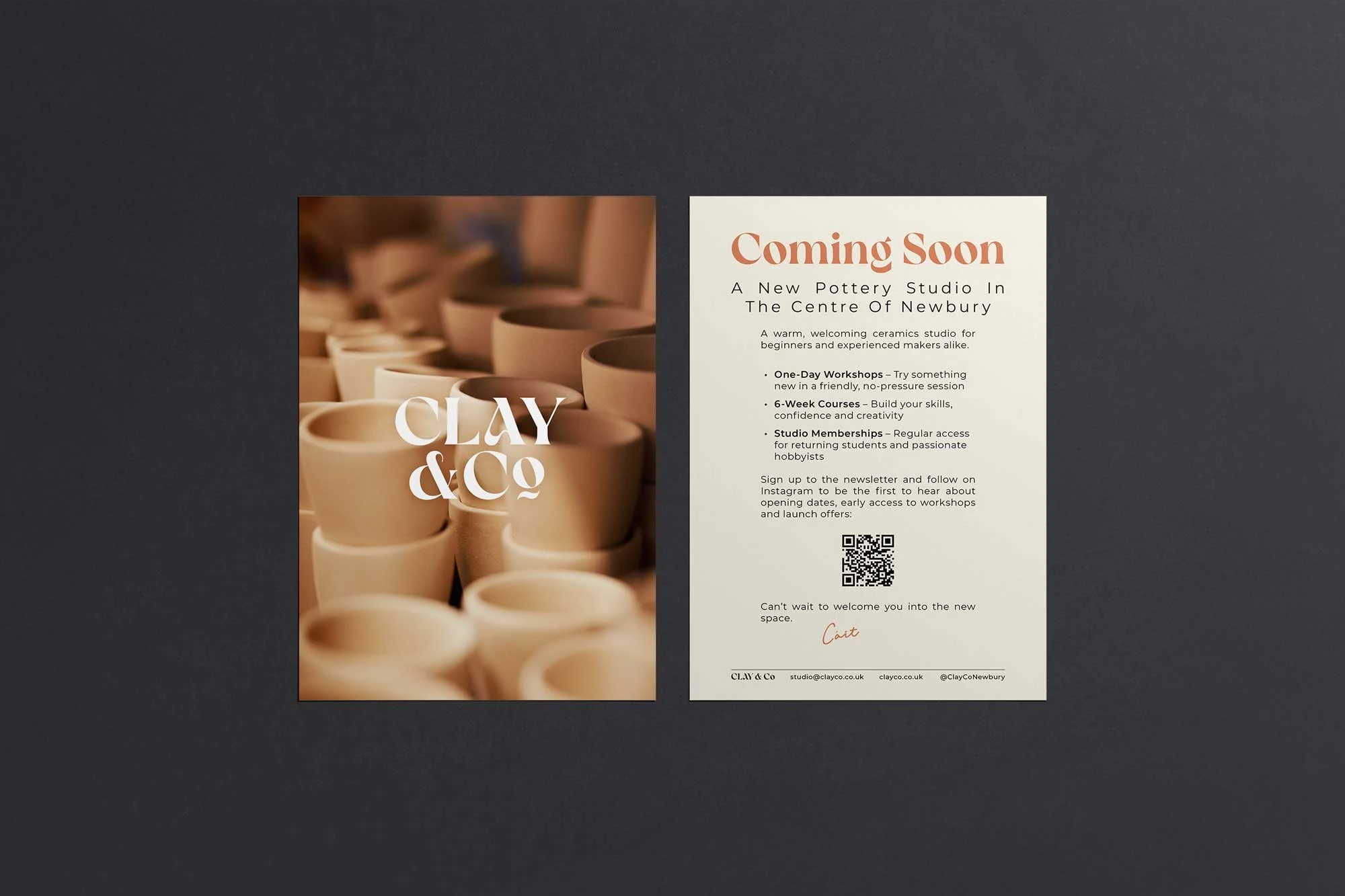 Clay & Co. pottery studio 'opening soon' in The Centre Of Newbury flyer.