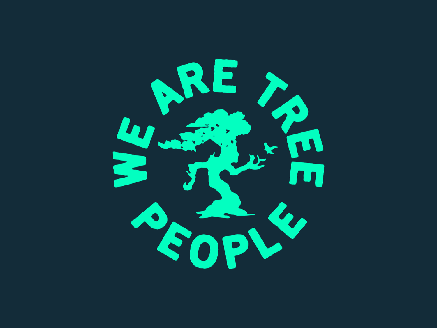 A green silhouette of a tree is surrounded by text that reads "WE ARE TREE PEOPLE".