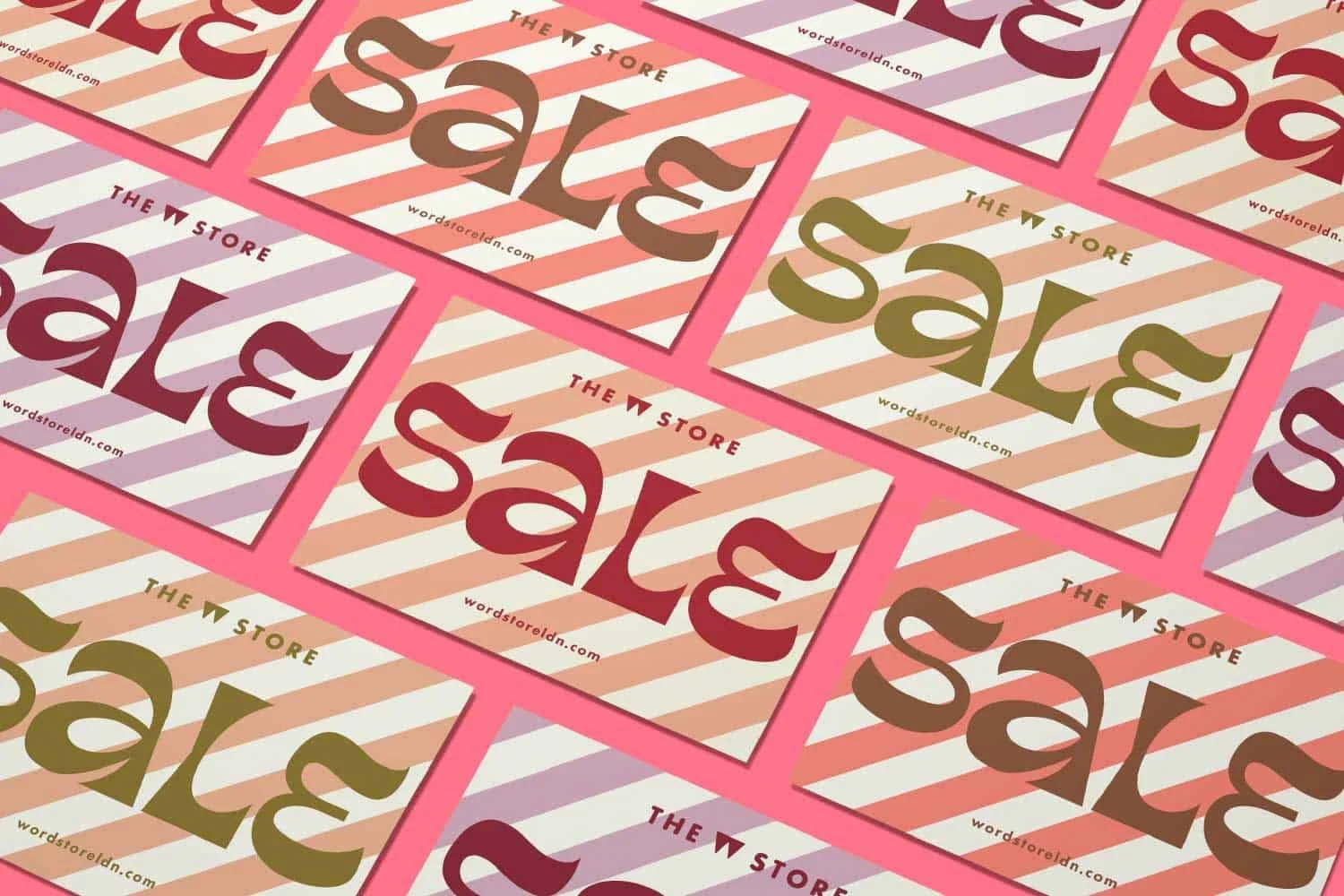 A pattern of cards with the word "SALE" in different colors.