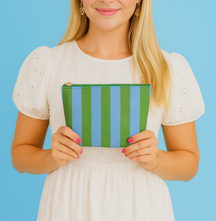 Green and Blue Striped Pouch