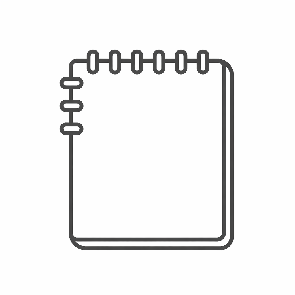 Outline of a spiral-bound notebook with blank pages.