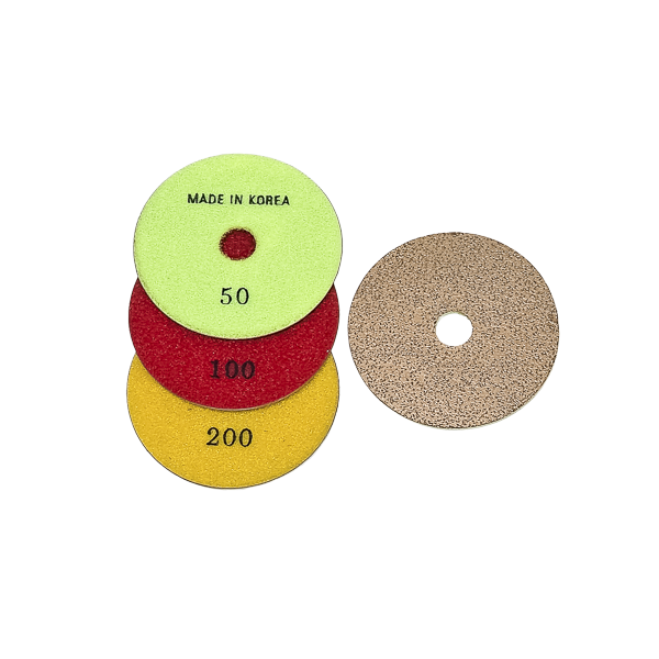 Super EP 4" Pads (Wet) (Granite, Marble, S.S., Wood) - (3 Pcs. Set of 50-100-200 Grit)