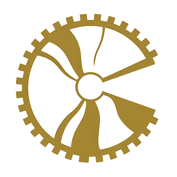 A stylized image of a golden gear with a clock face integrated into it, showing multiple winding and broken clock hands.