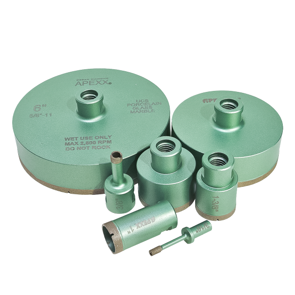 APEXX (WET) Green Thin-Wall Porcelain/UCS Core Bit - (5/8"-11)