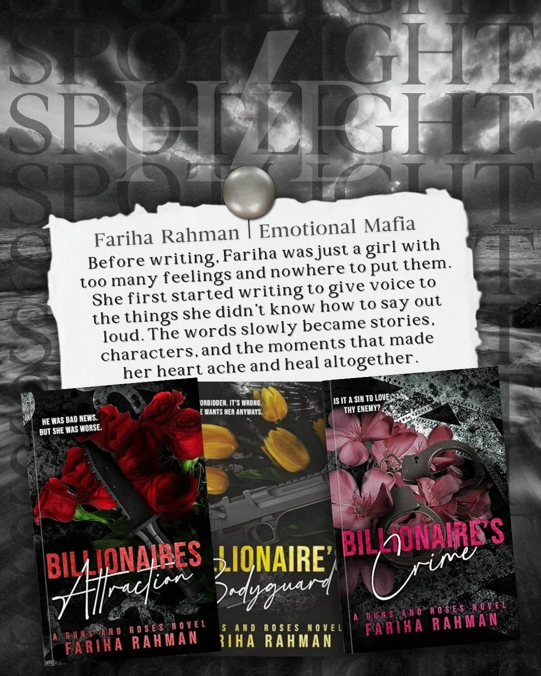 ⚡📖⚡Author Spotlight⚡📖⚡

Have you checked out Fariha Rahman yet?

Before writing, Fariha was just a girl with too many feelings and nowhere to put them. She first started writing to give voice to the things she didn&rsquo;t know how to say out loud.