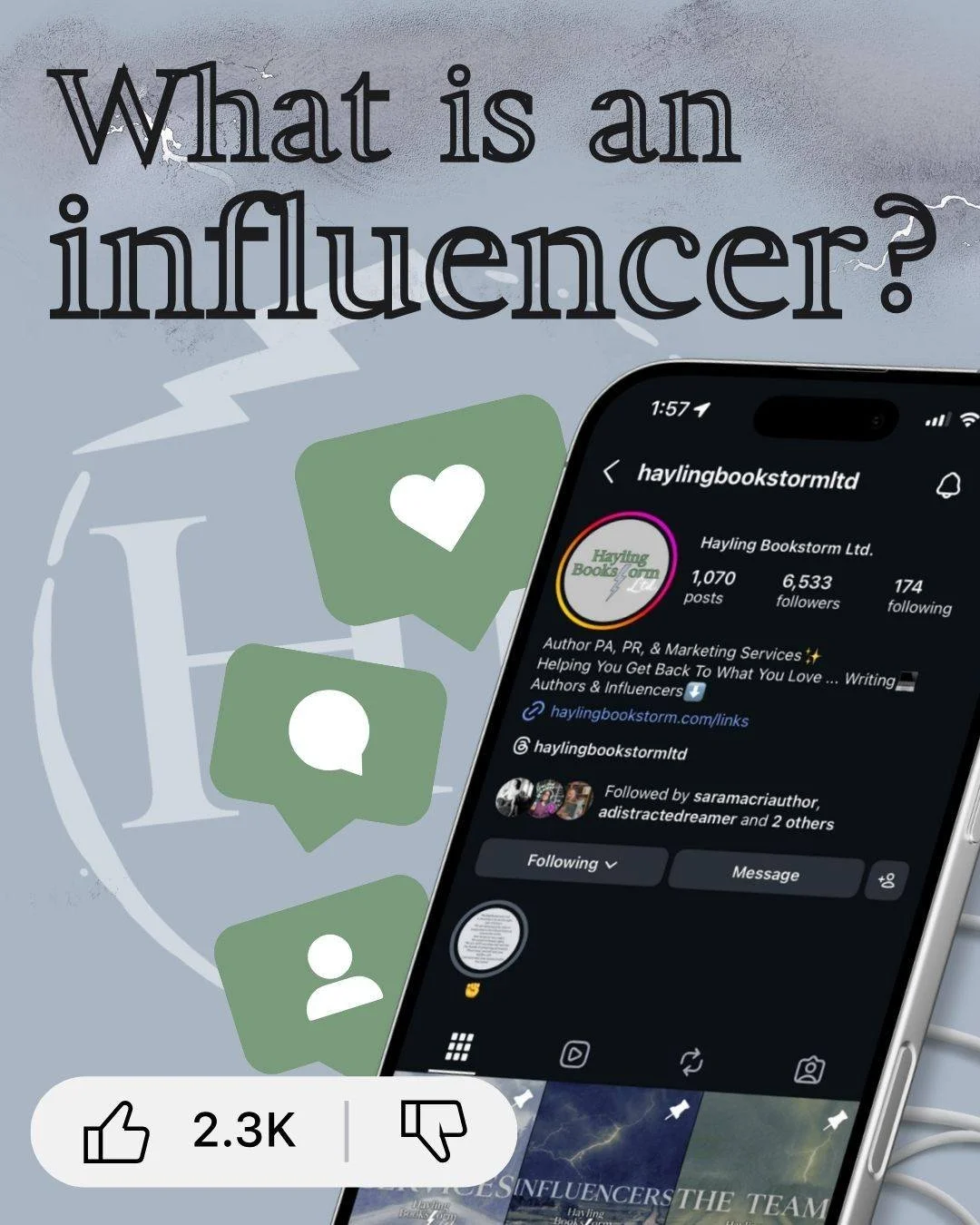 🌪️⚡Influencer⚡🌪️

What is an influencer? 

This is a question we get ALL the time. 

It&rsquo;s a label we use for our readers. 

Someone who is going to read and shout about the books from the rooftops. 

Doesn&rsquo;t matter how many followers yo
