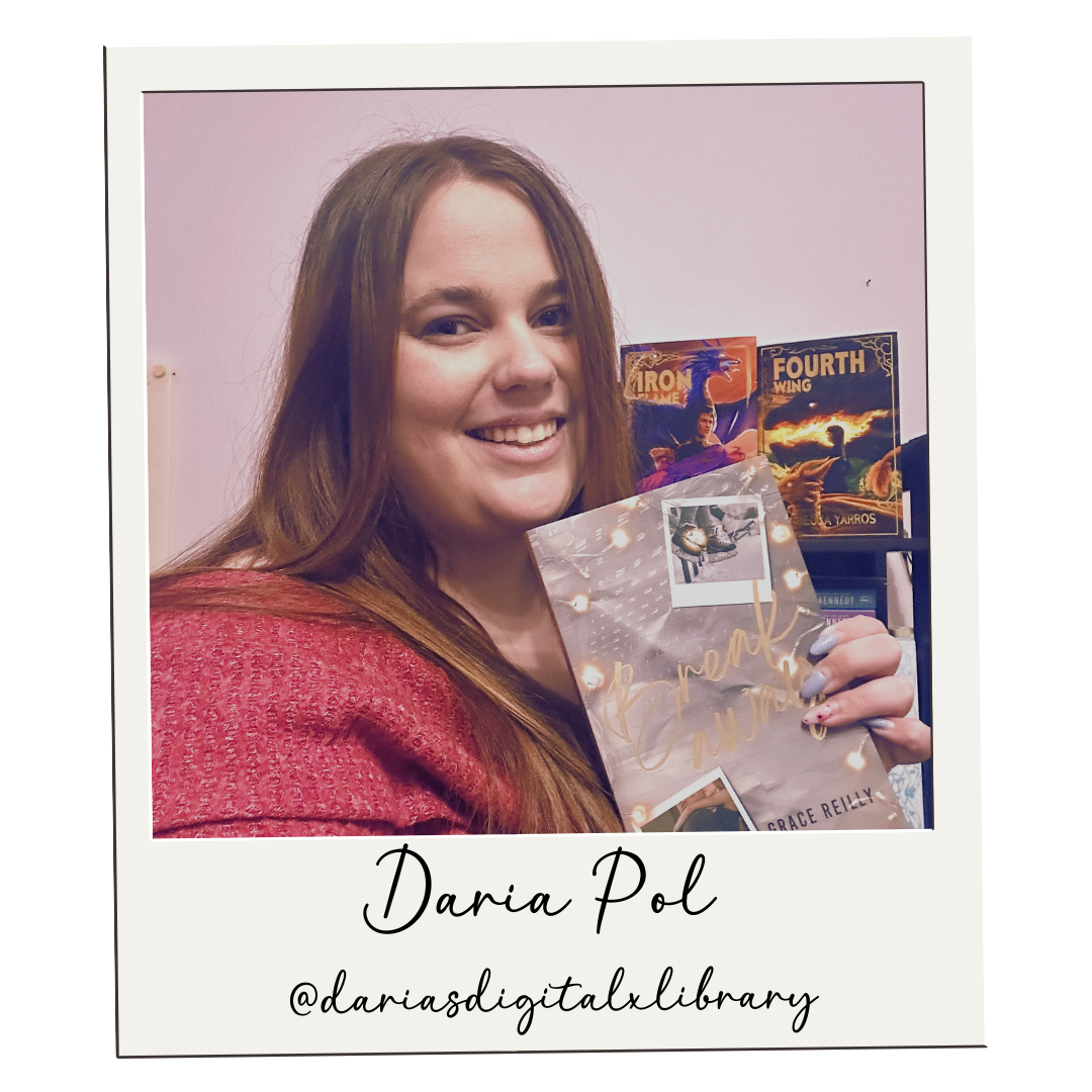 Daria taking a selfie whole holding up a special edition paperback of Break Away by Grace Reilly