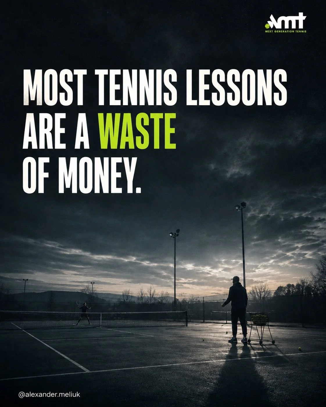 Most tennis lessons are a waste of money.
Not because lessons are bad &mdash; because coaches fix symptoms instead of causes. They change your technique without ever asking why the mistake happened.
Good coaching starts with diagnosis. 

So does my o
