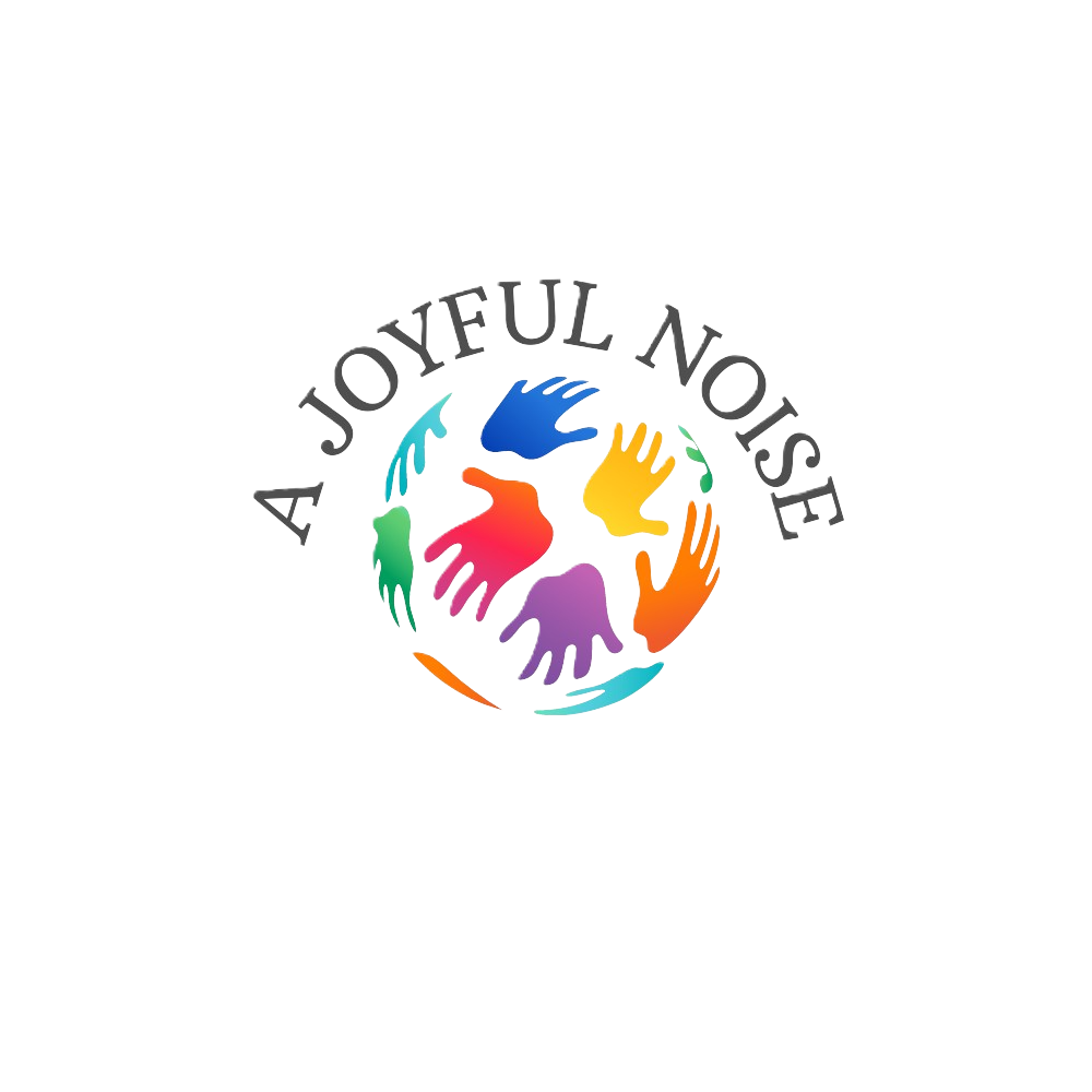 Colorful logo with multiple hands in different colors surrounding a globe and the words "A Joyful Noise" curved above.