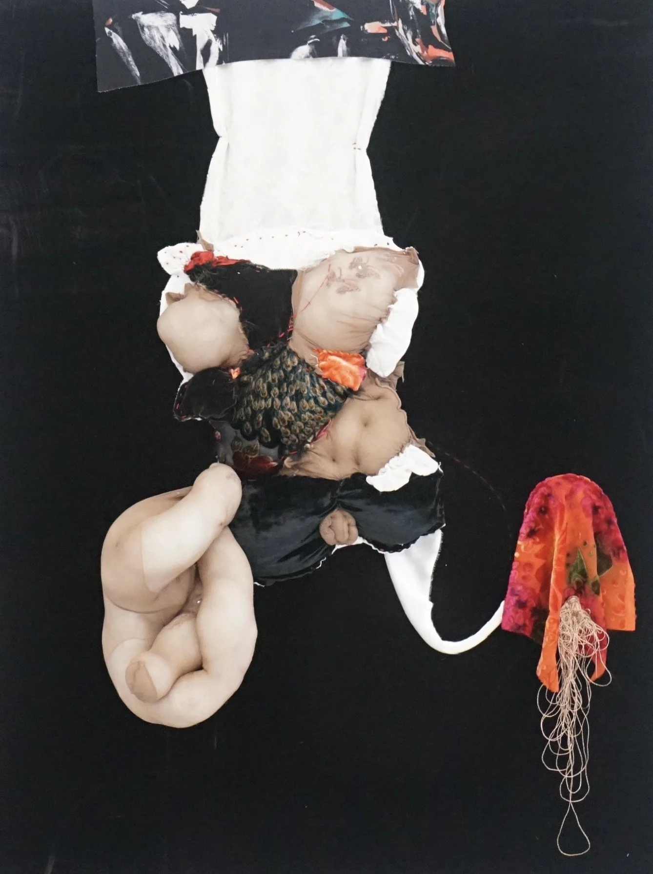 Untitled, Silk, Tights, Polyfill, and Thread on Stretched Velvet, 36 x 48 inches, 2024
