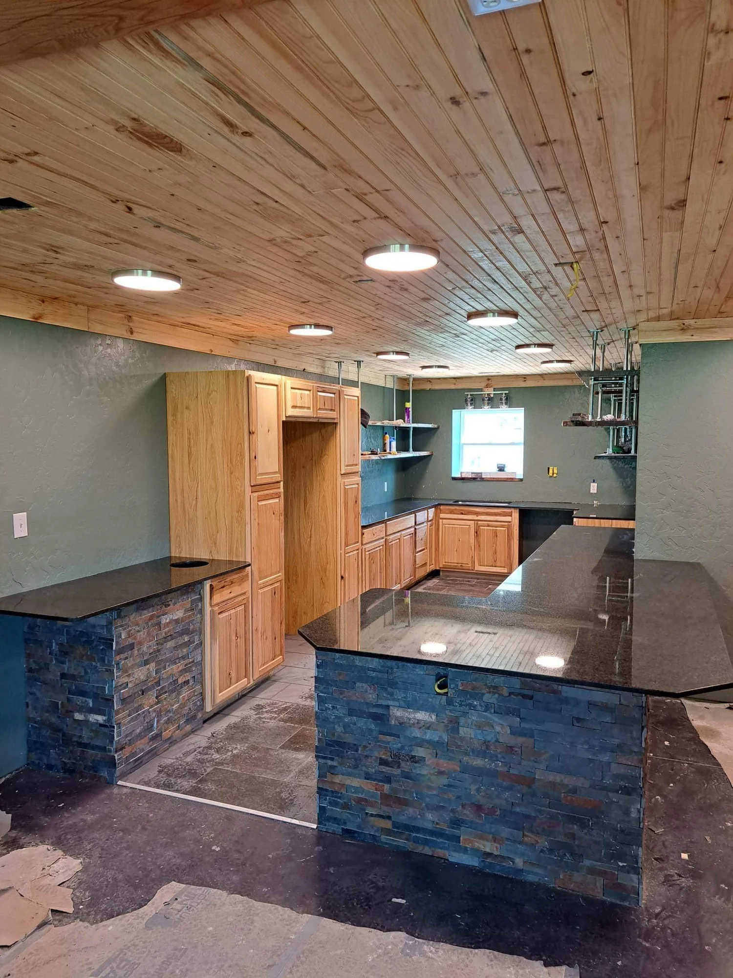 Granite bathroom vanity top with a matching stone backsplash