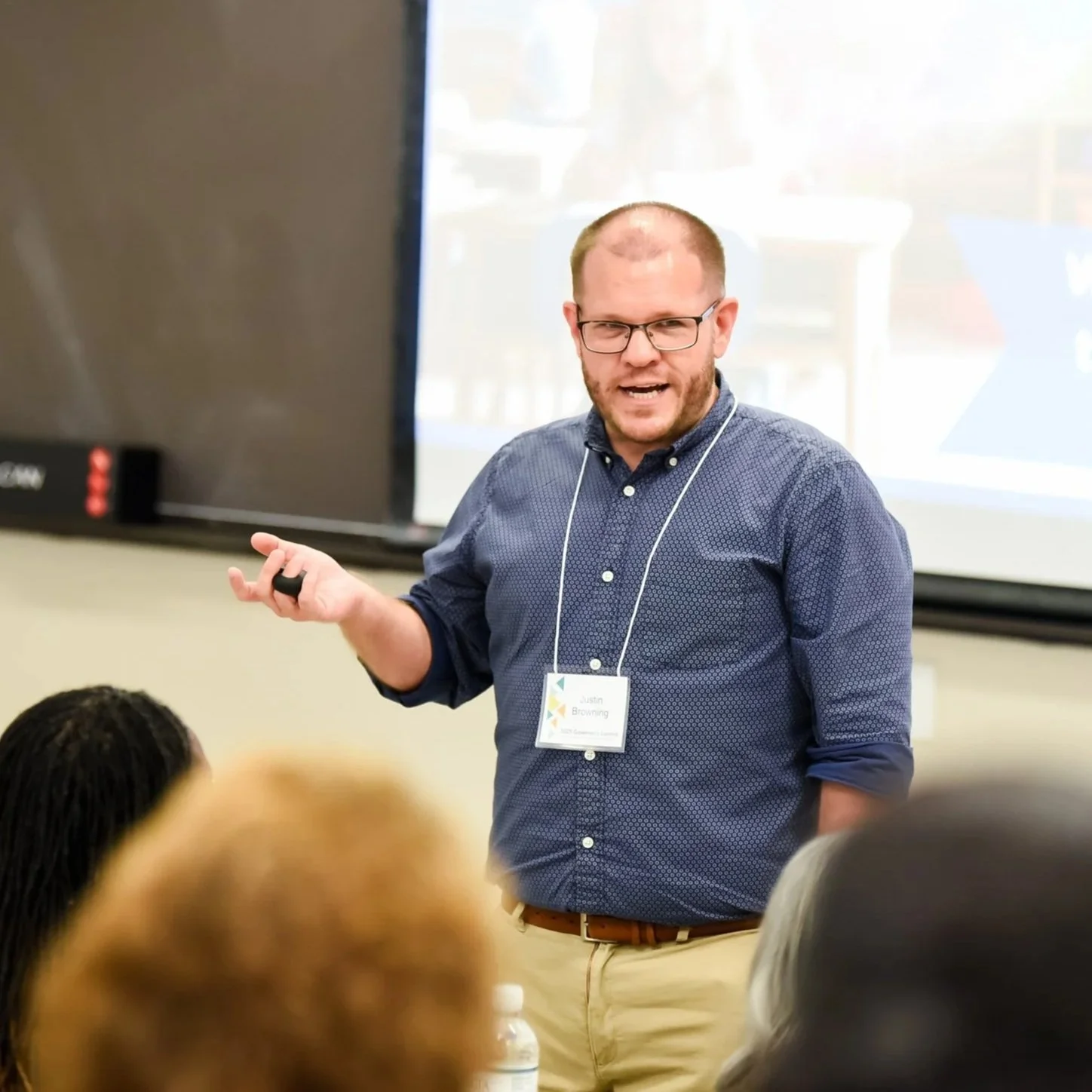 Photo of Justin Browning presenting a breakout session.