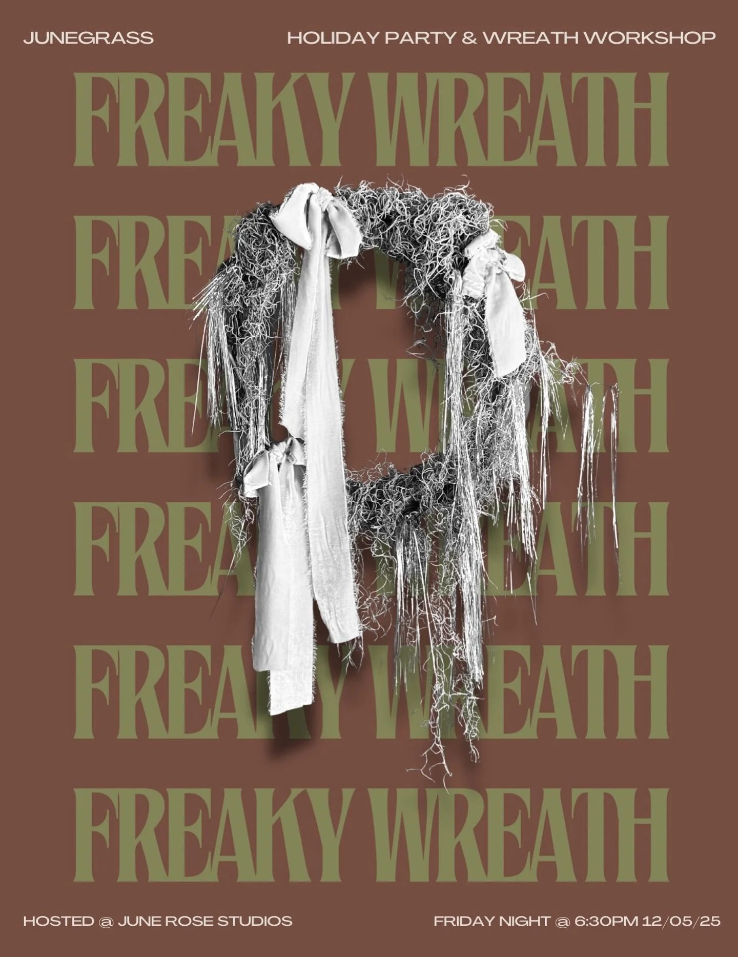 Let your freak flag fly - come make a wreath with us 12/05/25

Light instruction, heavy creative freedom ✨

Purchase your tickets online to reserve your spot - link in bio 🌾

~ $115 covers all supplies and light refreshments ~