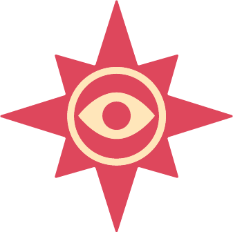 Icon: An eye within an 8 point star, pink