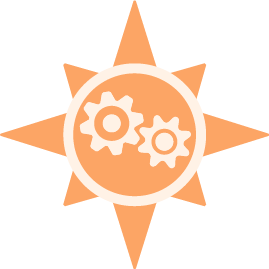 Sun star Dawn of Hope logo shape containing the image of two gears as to represent function