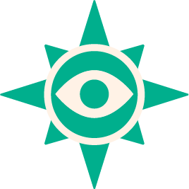 Sun star Dawn of Hope logo shape containing the image of an eye as to represent focus