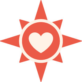 Sun star Dawn of Hope logo shape containing the image of a heart as to represent fulfillment