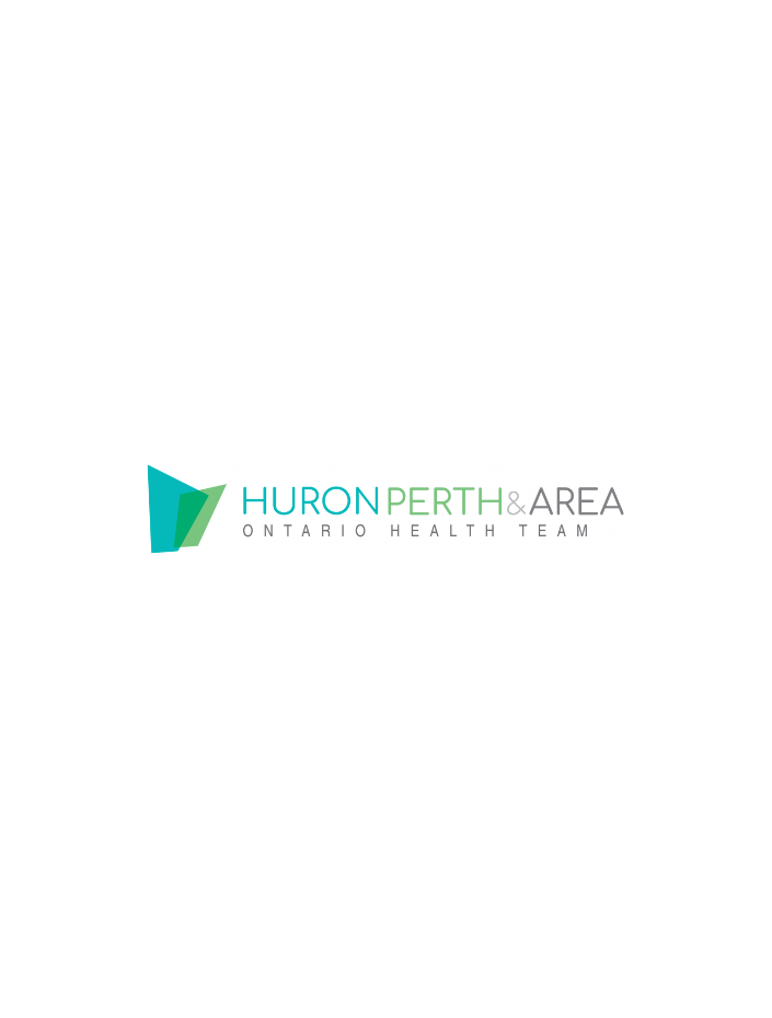 Logo for Huron Perth & Area Ontario Health Team featuring a stylized teal and green abstract design with text in blue, green, gray, and black.