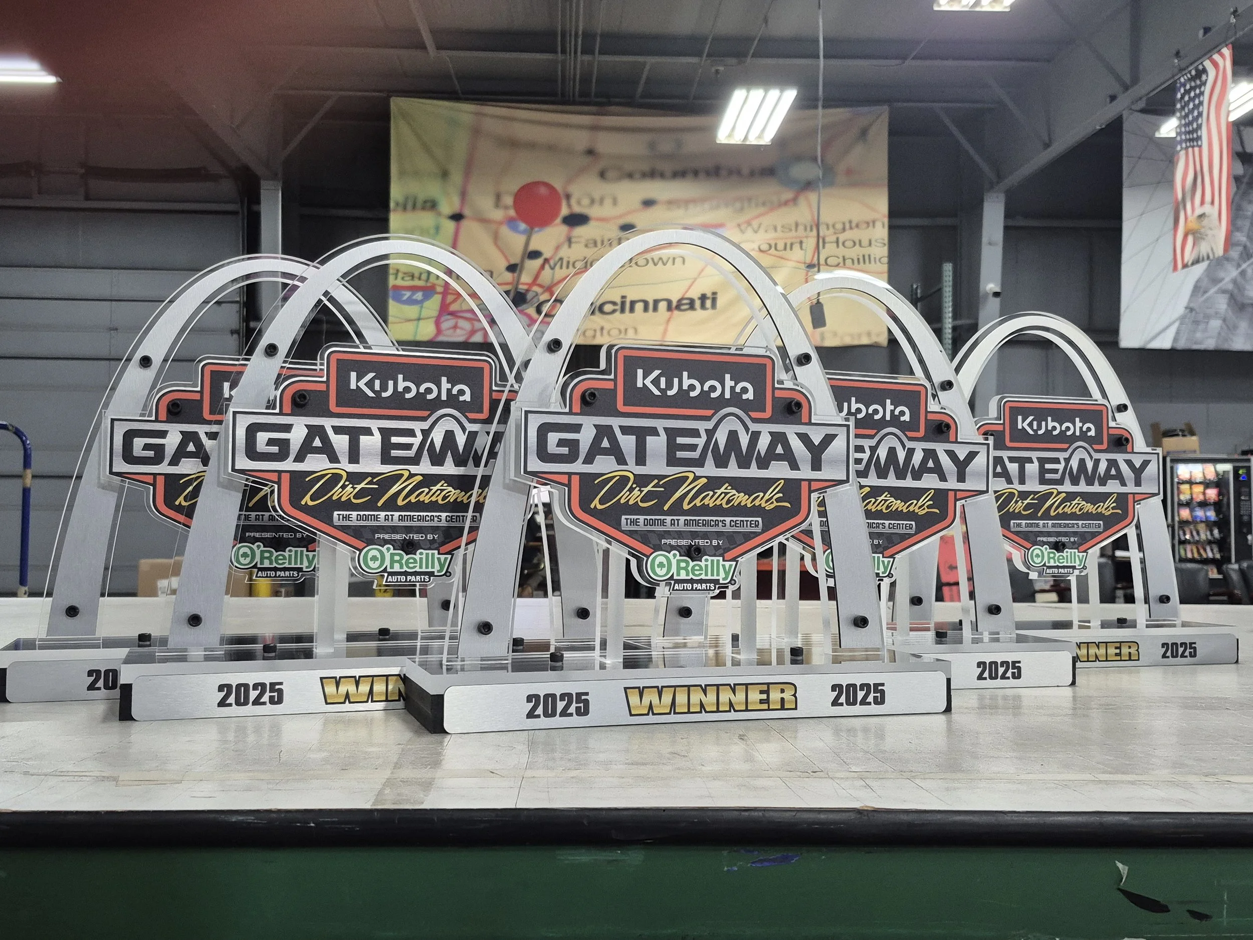 GCI makes LOTS of trophies, primarily for the World Racing Group and lots of various Racing associations.  I primarily helped put these all together after each piece was printing and machined. 