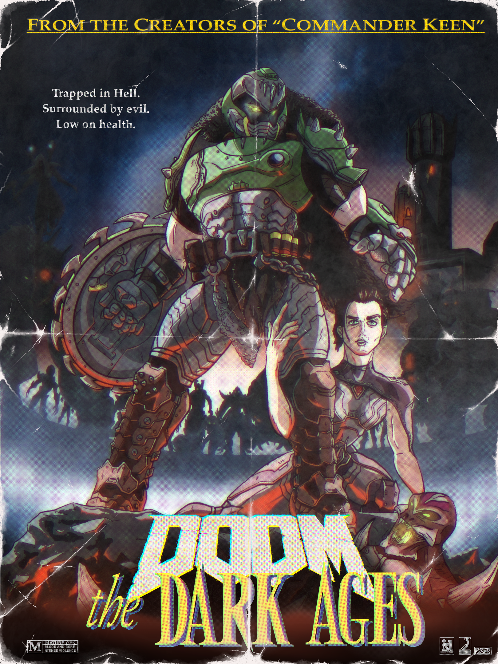 A mash up of Doom the Dark Ages and Army of Darkness!  Tons of fun making this retro poster.