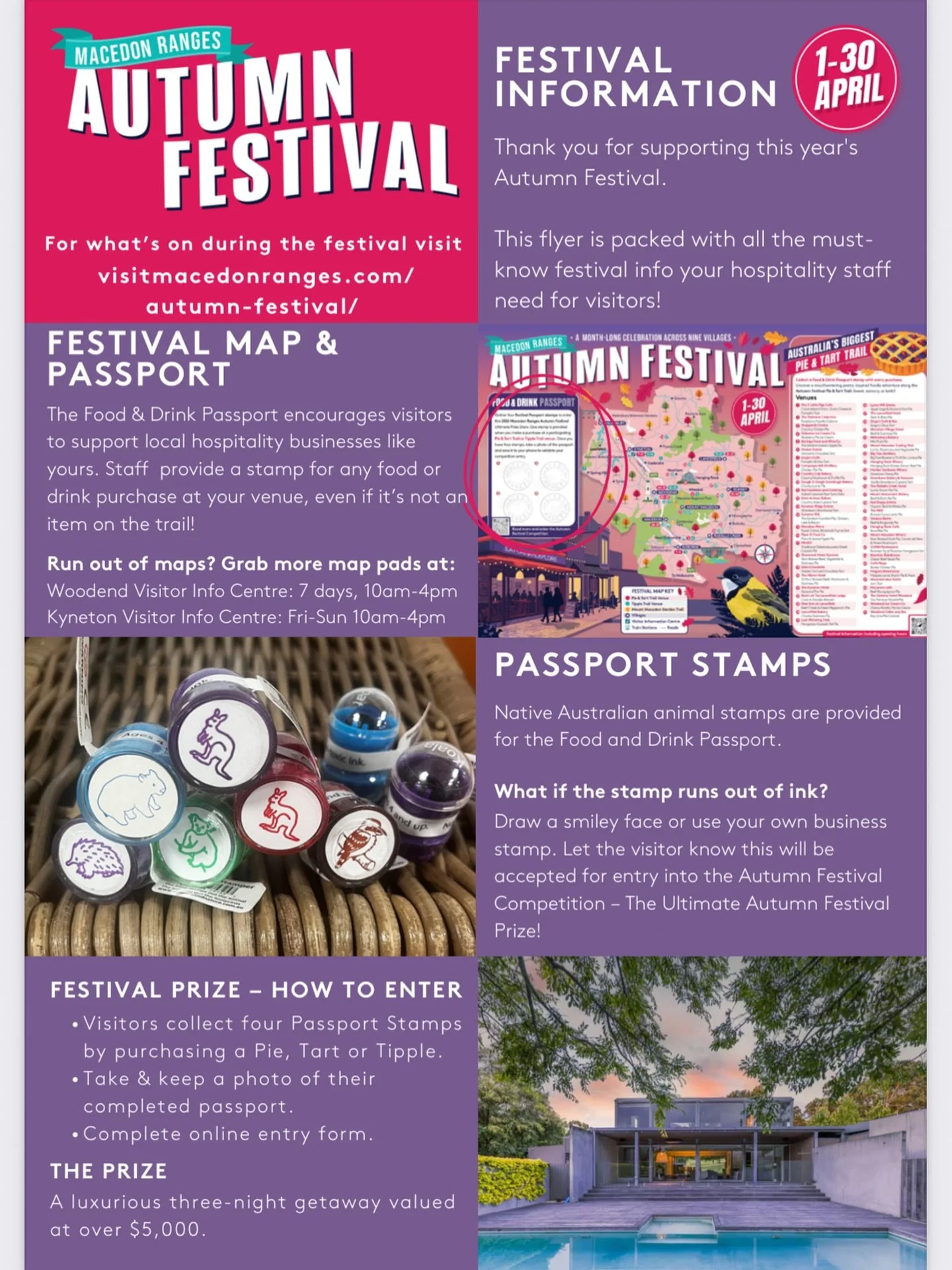 We are nearly half way through the 2026 Autumn Festival🍁 Do you or your staff need more maps, stamps or further info about the competition? Please see the info on this tile 😀

Don&rsquo;t forget you can contact @visitmacedonranges or email 
macedon
