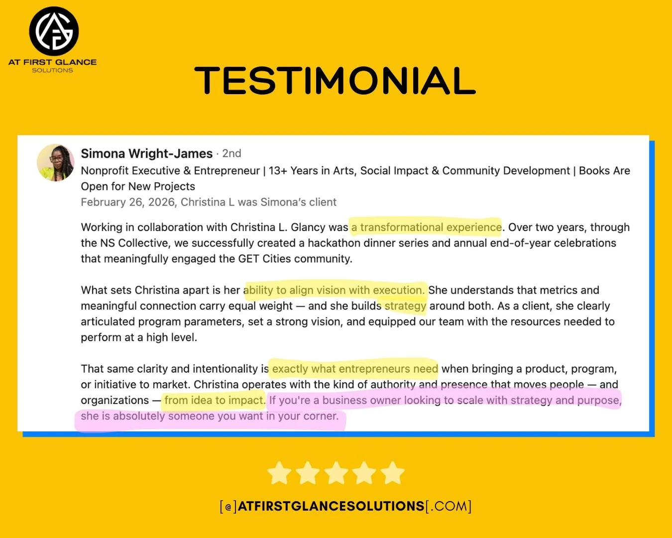 We align VISION with EXECUTION for business owners looking to SCALE with STRATEGY &amp; PURPOSE 🙂&zwj;↕️ if you&rsquo;re ready for a transformational experience, let&rsquo;s connect!