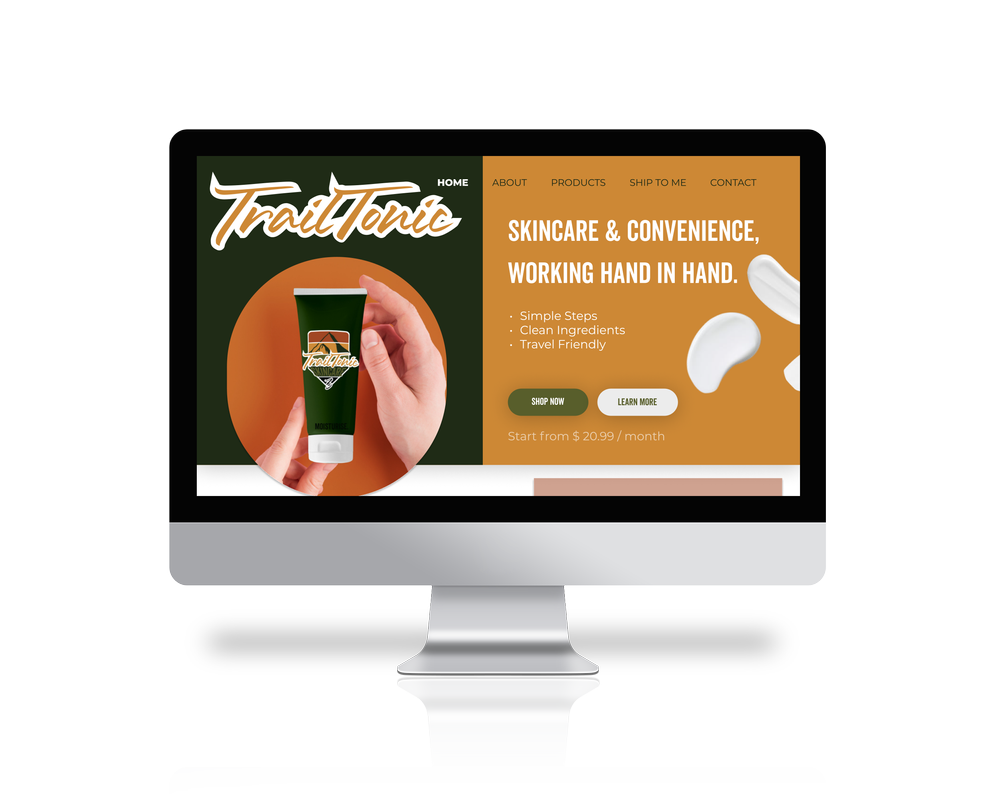 TrailTonic Skincare website on a desktop screen
