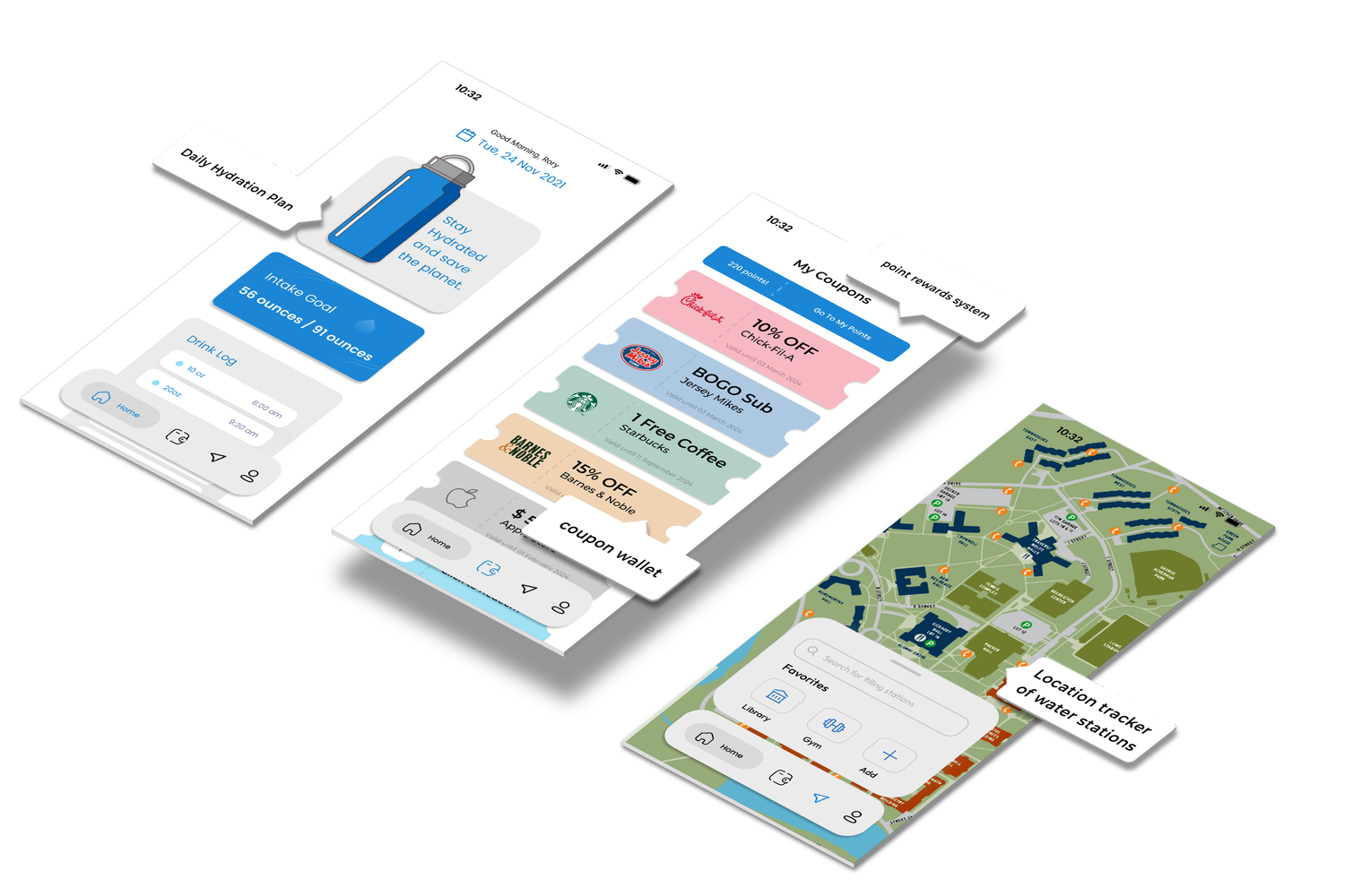 Gully app screens shown in perspective