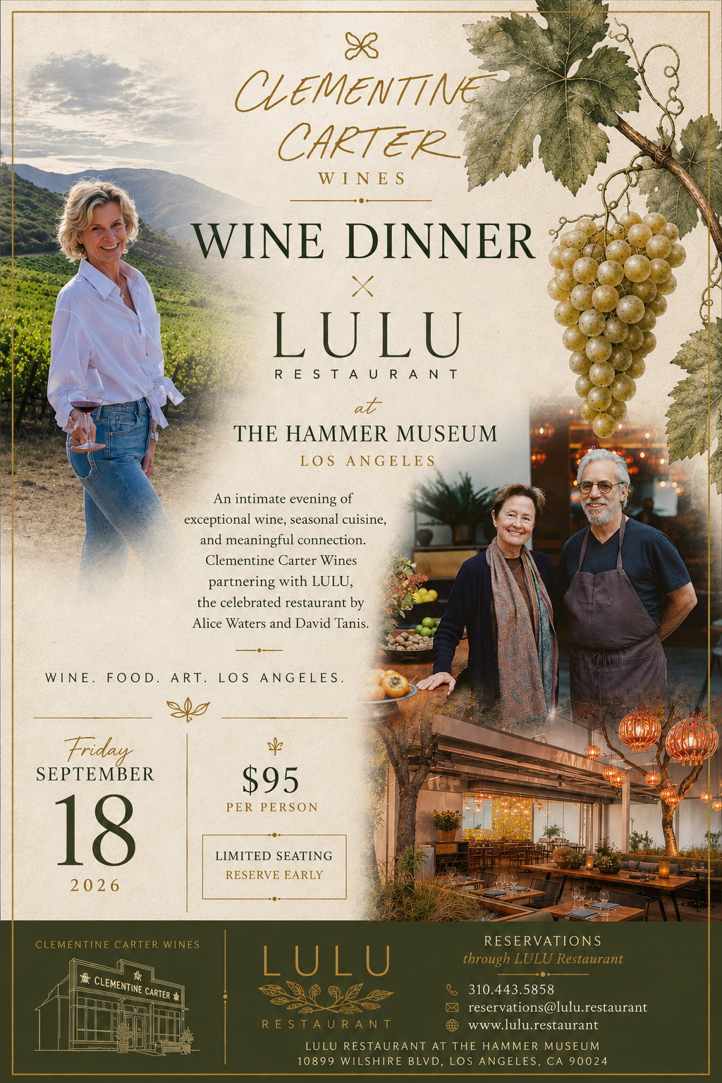 🍷🍽️ Clementine Carter Wine Dinner × LULU An Evening at the Hammer Museum, Los Angeles
