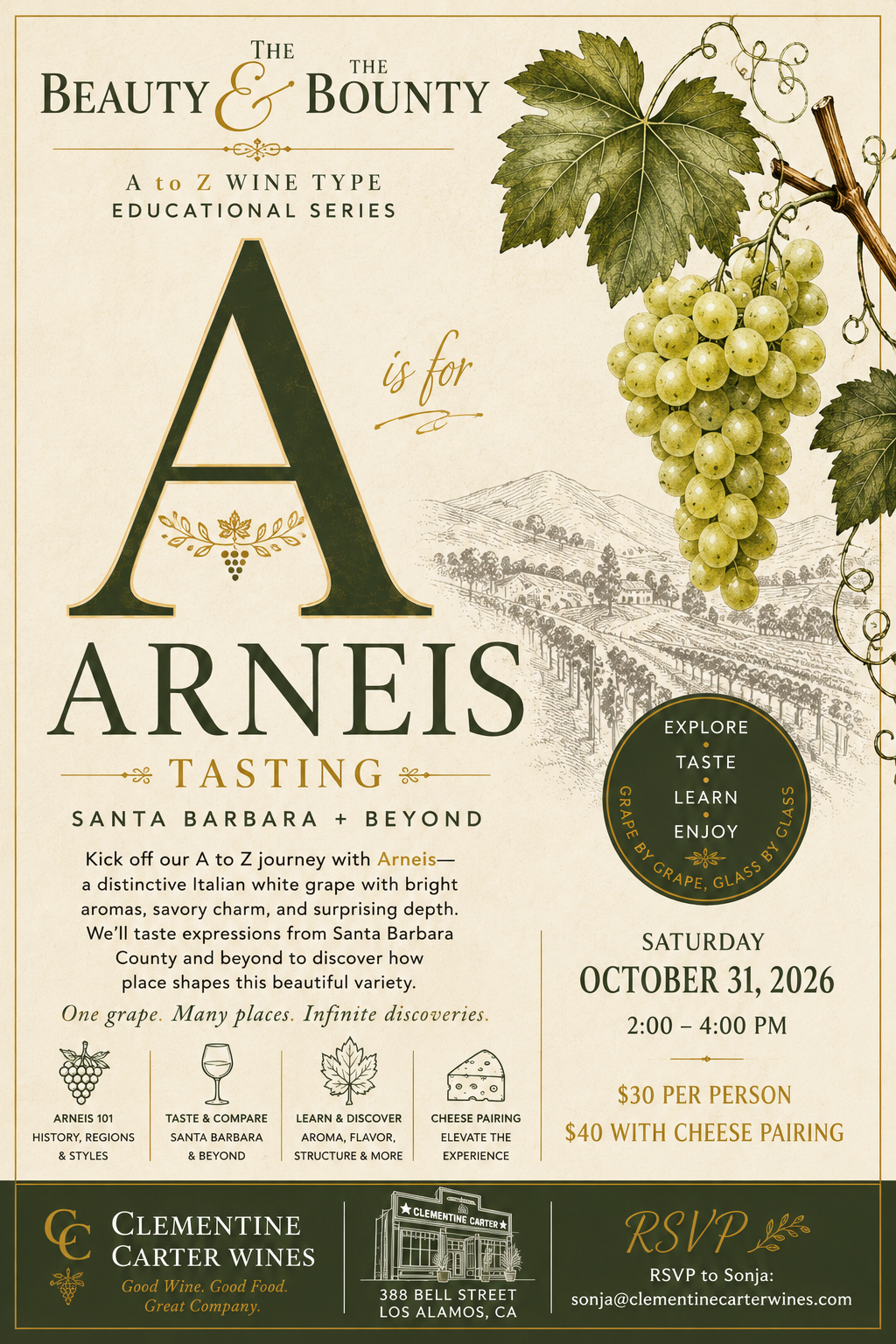 🍇🍷 THE BEAUTY AND THE BOUNTY: A–Z GRAPE 🍷🍇  A IS FOR ARNEIS  ARNEIS TASTING — SANTA BARBARA + BEYOND