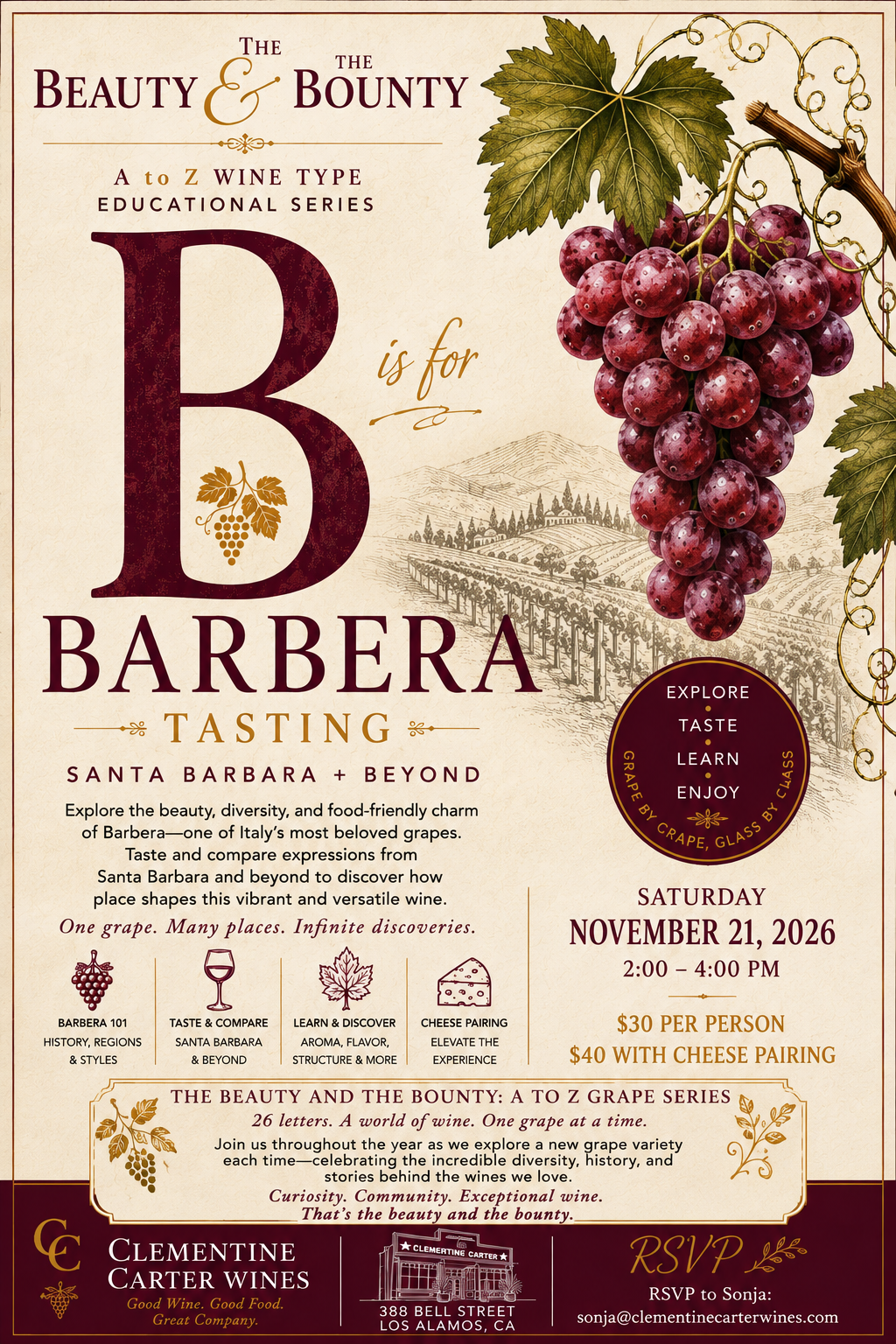 🍇🍷 THE BEAUTY AND THE BOUNTY: A–Z GRAPE 🍷🍇  B IS FOR BARBERA BARBERA TASTING — SANTA BARBARA + BEYOND