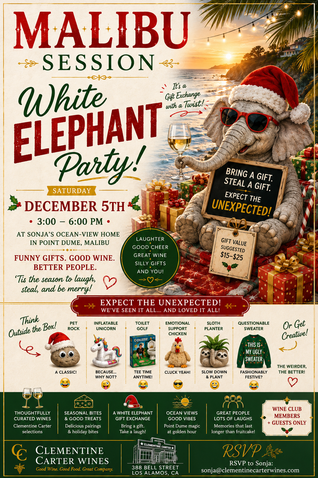 🎄🐘 MALIBU SESSIONS: WHITE ELEPHANT PARTY 🐘🎄