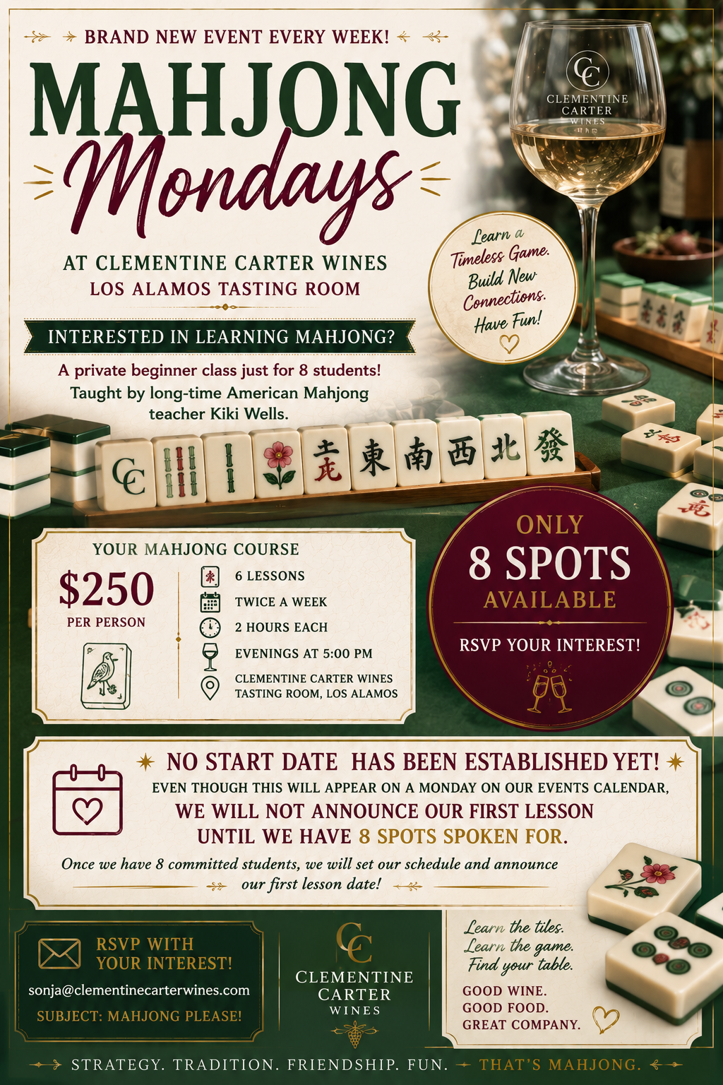 🀄🍷 MAHJONG MONDAYS 🍷🀄 LEARN TO PLAY AMERICAN MAHJONG AT CLEMENTINE CARTER