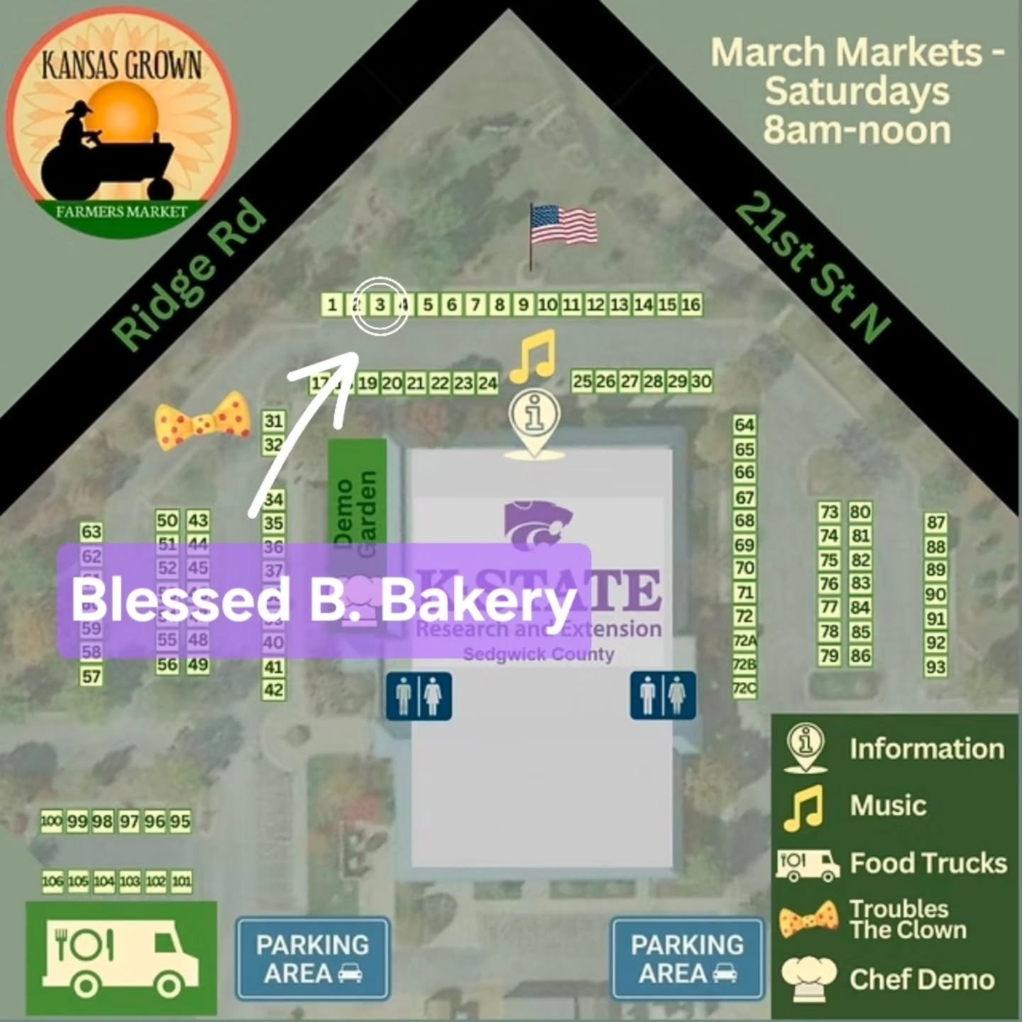 Hey, everyone! We will be in stall 3 tomorrow from 8am-noon at the @kansasgrownfarmersmarket ! Come enjoy the nice weather and pick up your gluten free baked goods while you're at it! 

We will have: 
- Coffee Cake
- Fudgy Brownies
- Cinnamon Rolls
-