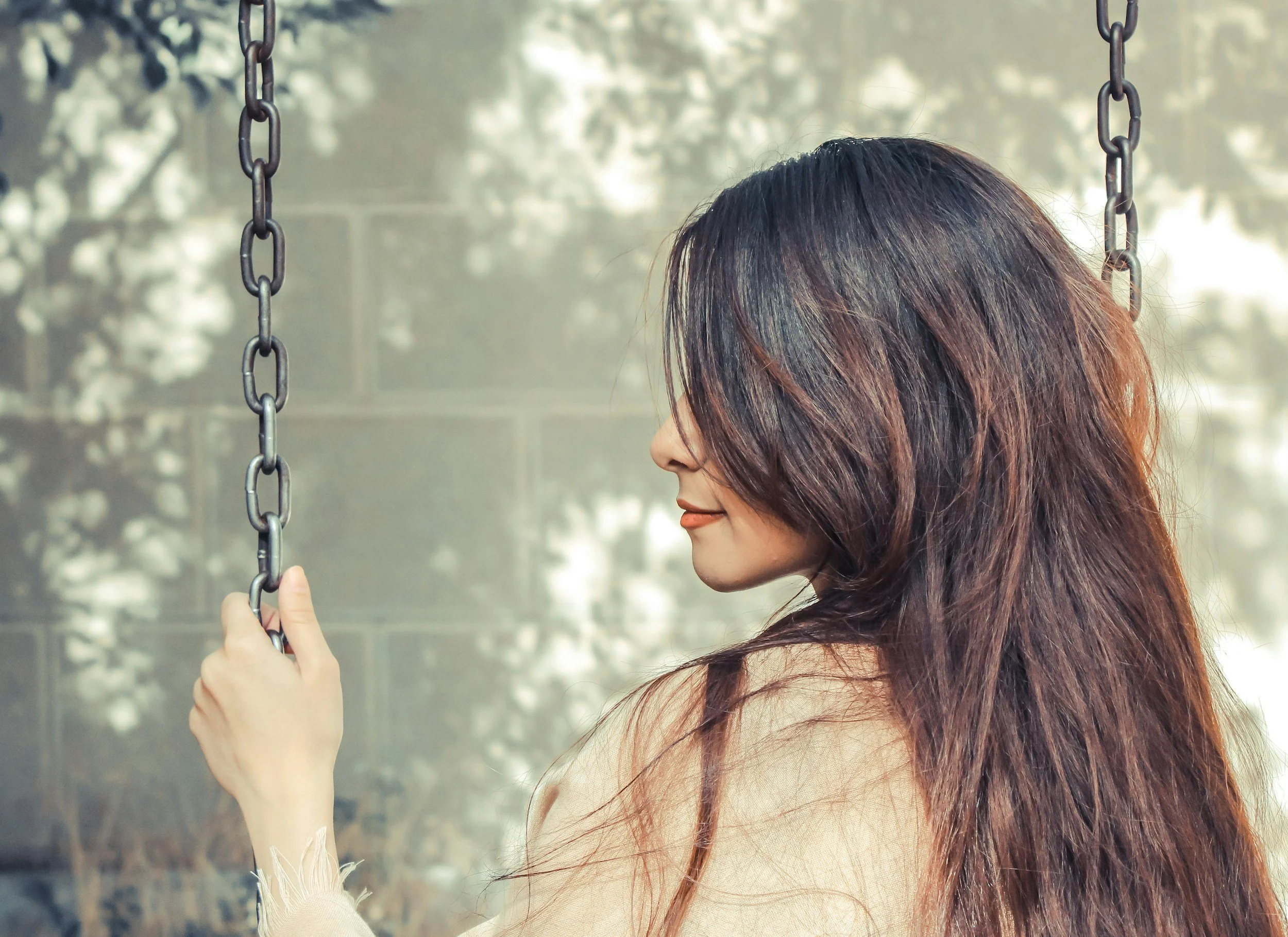 Woman with beautiful, dark long hair.