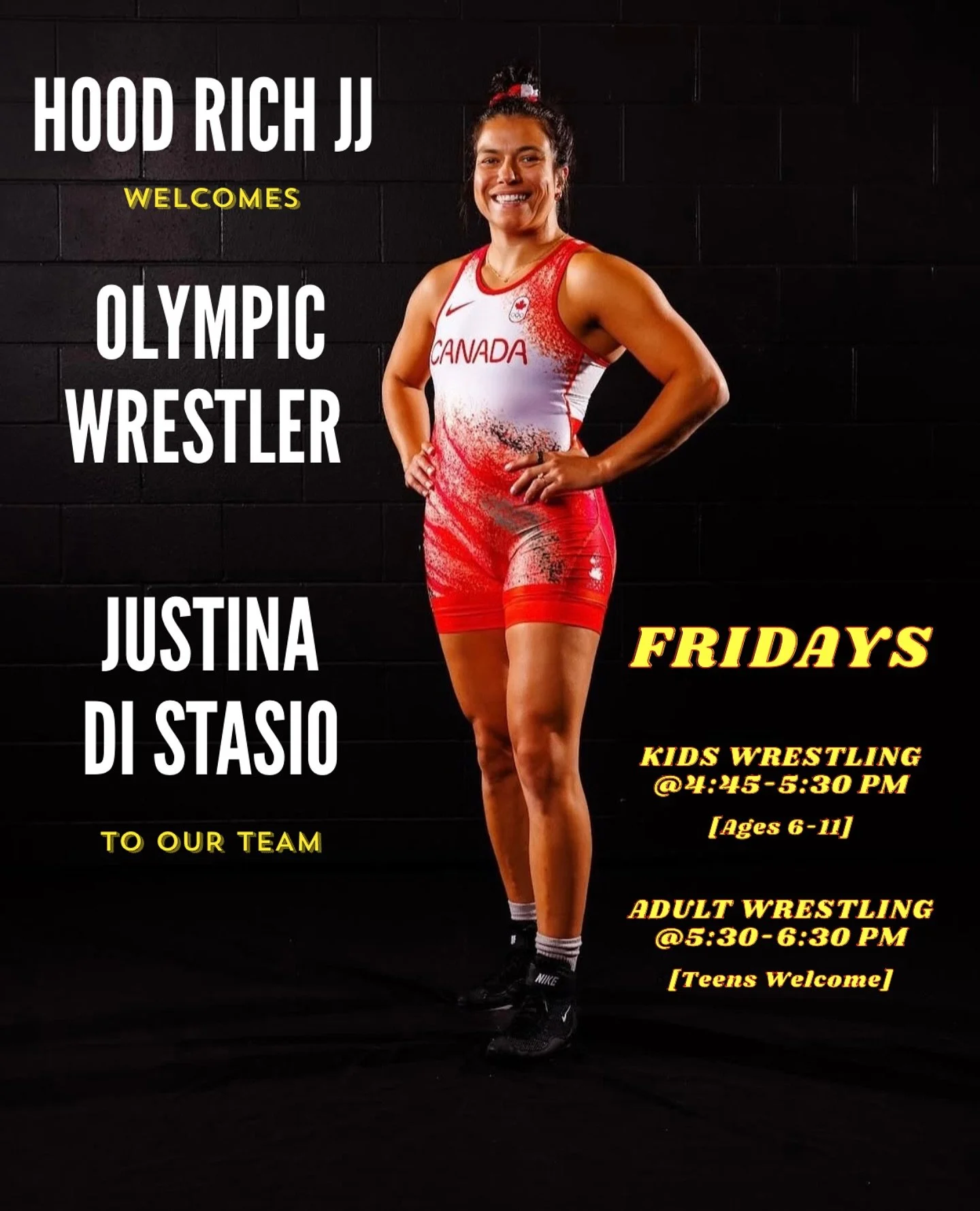TRAIN WITH THE BEST π₯
We’re proud to announce the newest addition to our coaching team — Justina! A seasoned Olympic wrestler!
π¨π¦ Olympian
π₯World Champion
π₯Commonwealth Games Champion
π₯Pan Am Games Champion
π€Ό‍βοΈ Assistant Coa