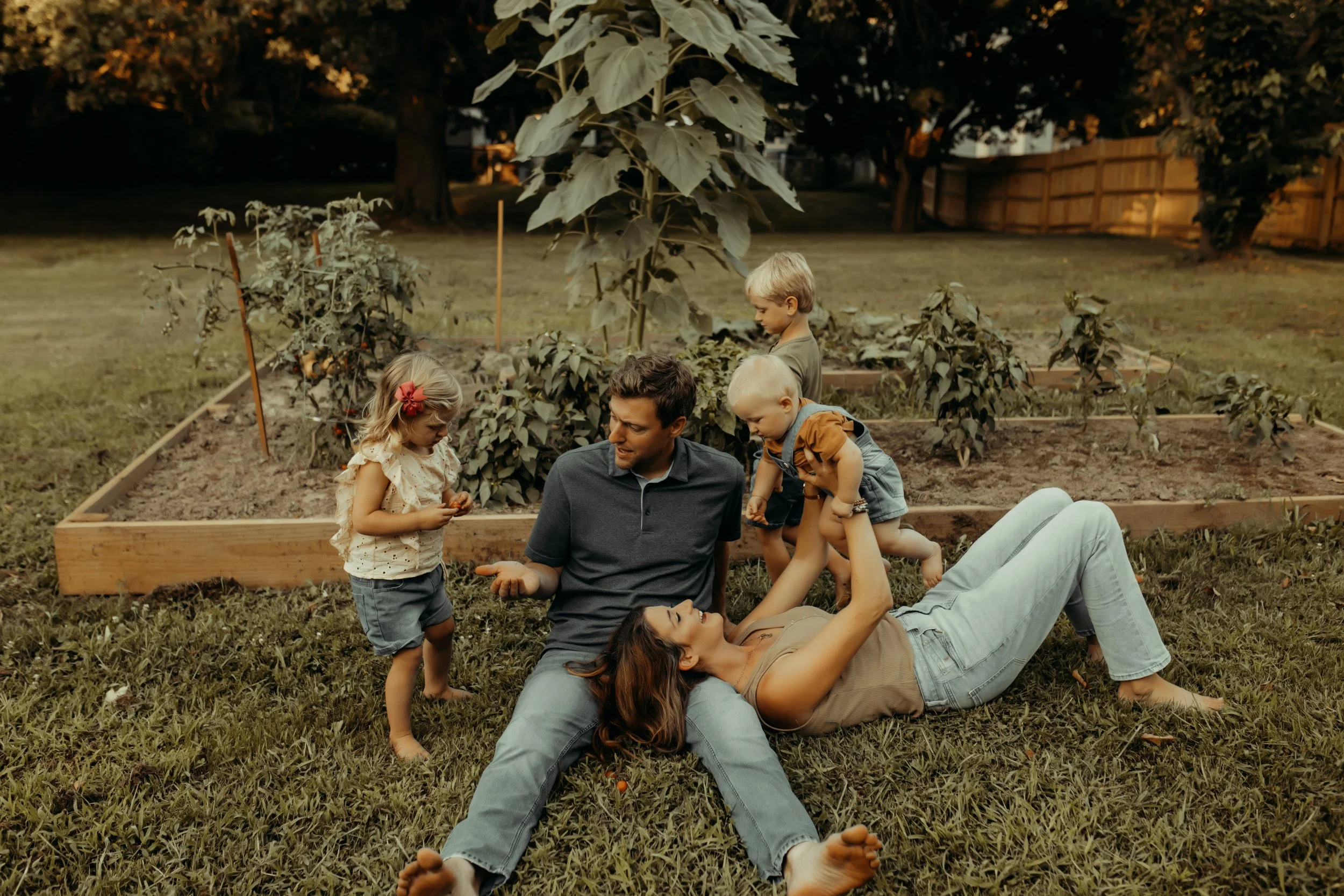 Family Photography in Backyard with Garden