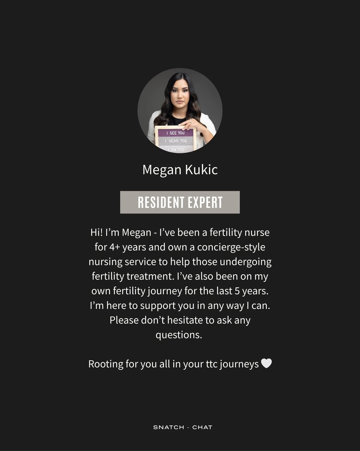 in case you haven&rsquo;t heard, our snatch-chat residency program is LIVE, and full of top tier professionals ready and willing to help all of our members in real time 🫶🏻

this week, we wanted to introduce you to megan kukic, bsn, rn &mdash; owner