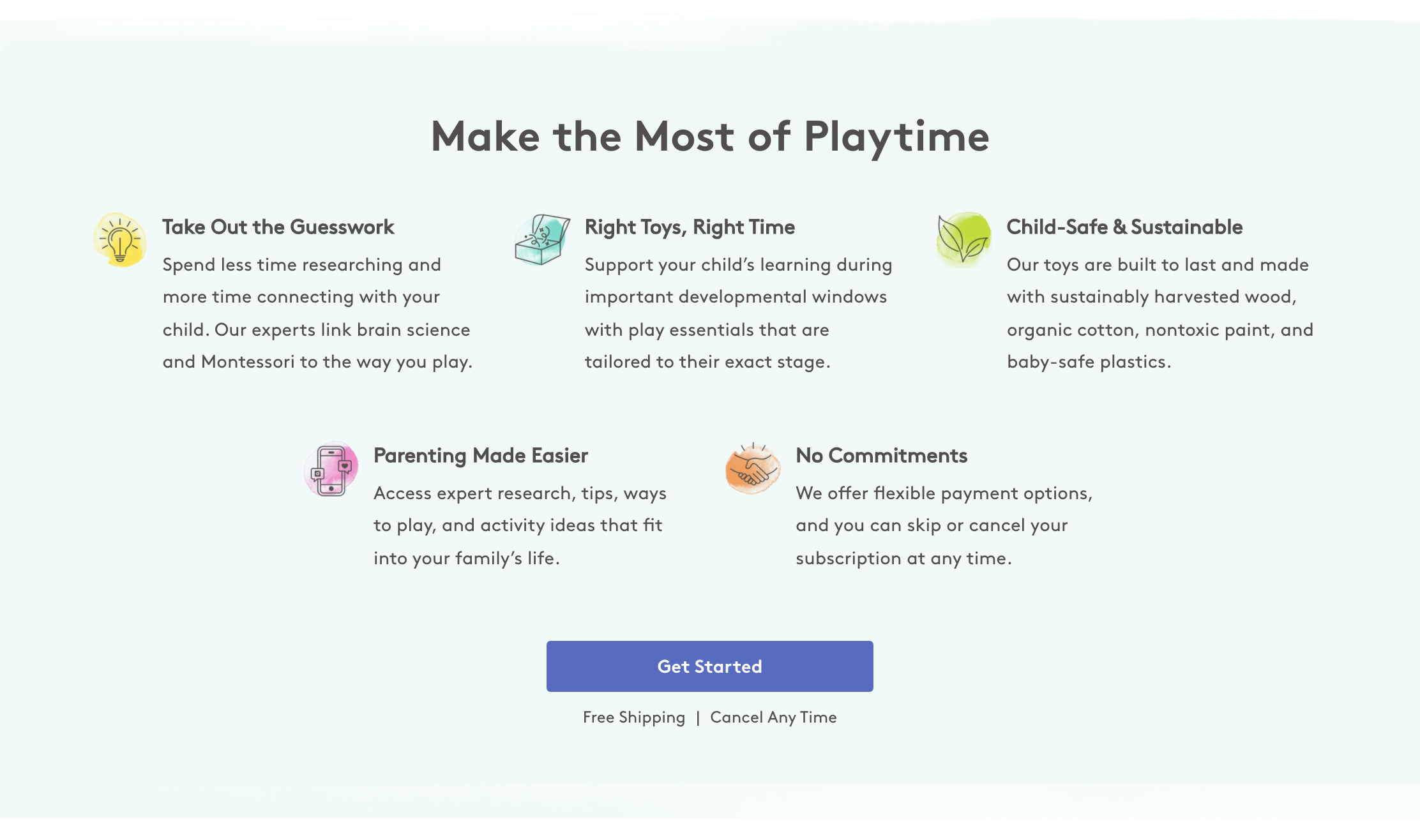 screenshot of benefts and values