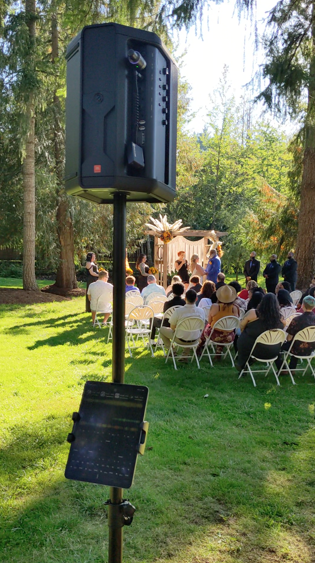 Minimalist ceremony setup, no extra charge for portability.