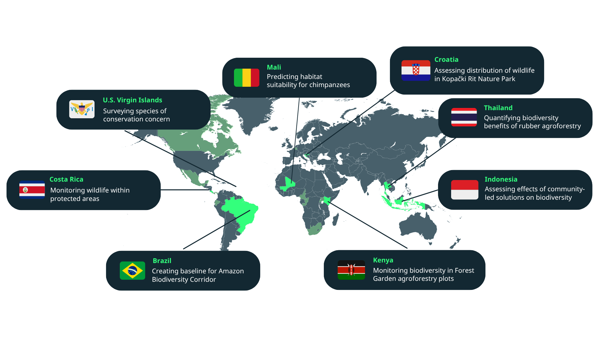 Geographical overview of our work