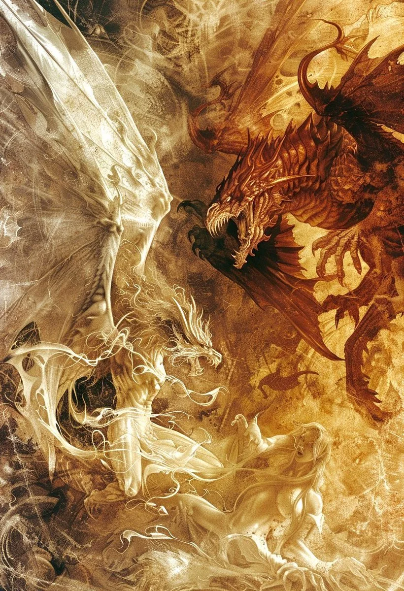 Red Dragon Spirit engaging Samael the Fallen