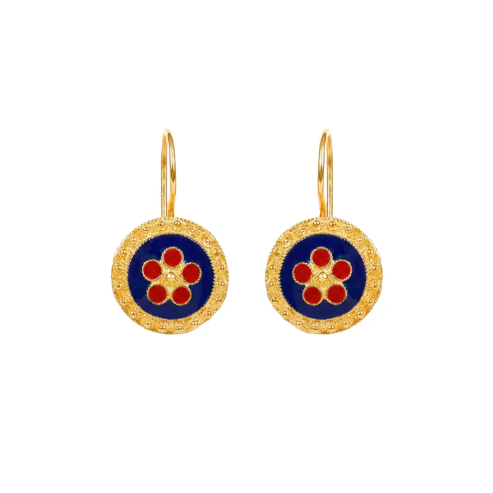 Earrings Caramujo Blue and Red in Gold Plated Silver