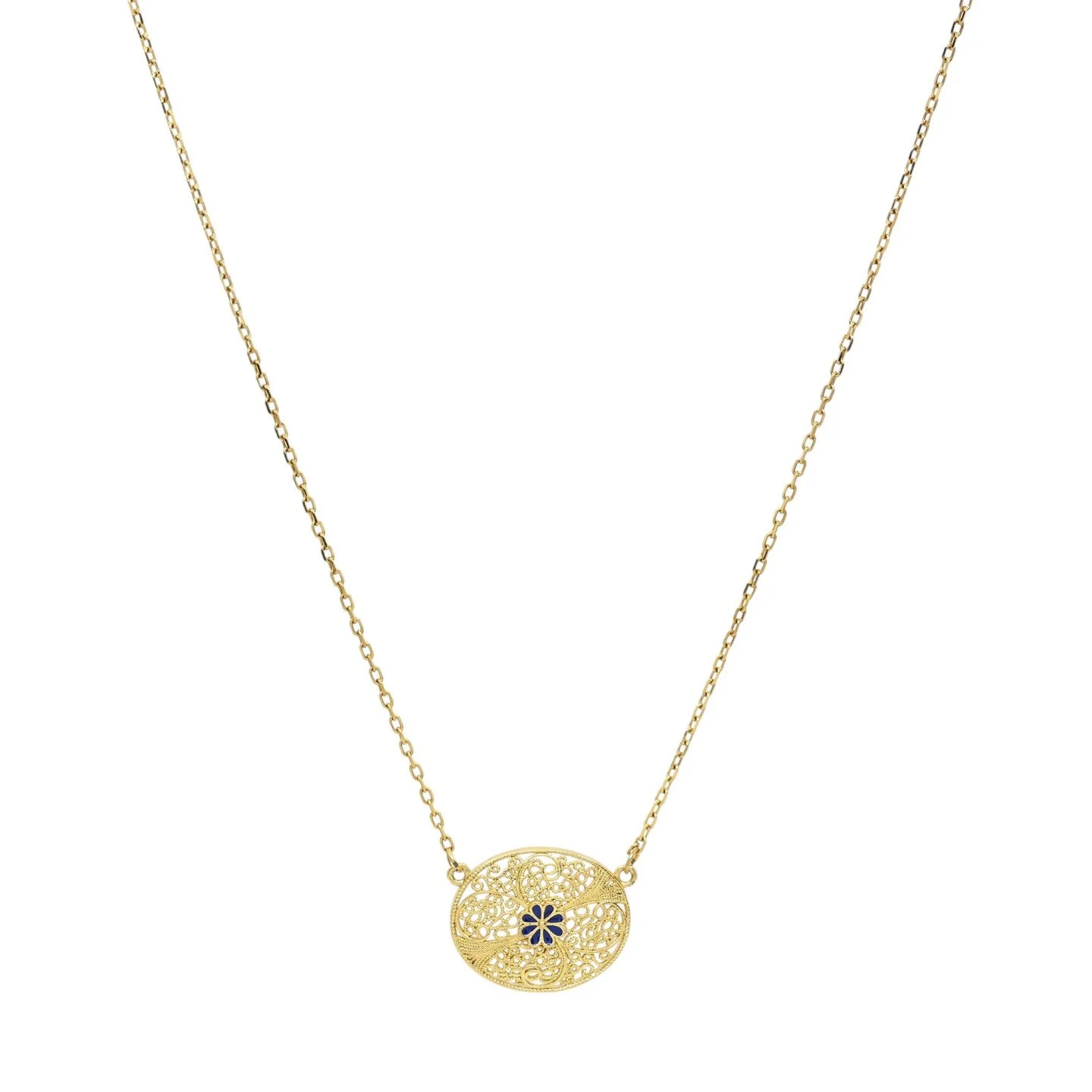 Blue Enamel Flower Charm Necklace