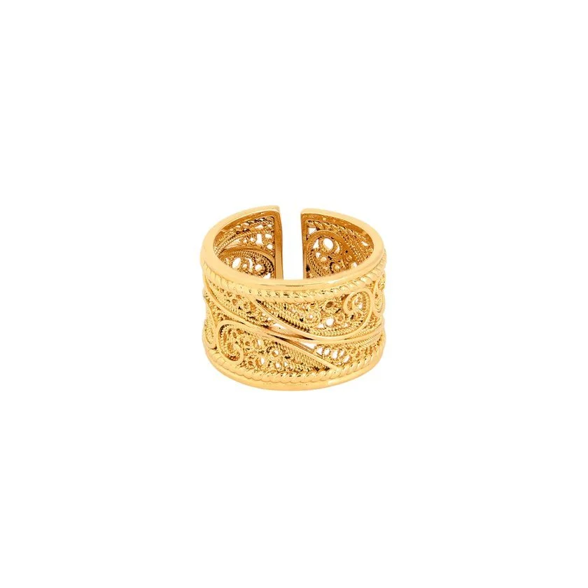 Adjustable Filigree-Inspired Wide Band Ring in Stainless Steel